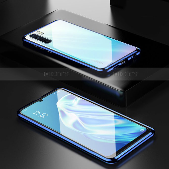 Coque Rebord Bumper Luxe Aluminum Metal Miroir 360 Degres Housse Etui Aimant M01 pour Oppo A91 Bleu Plus