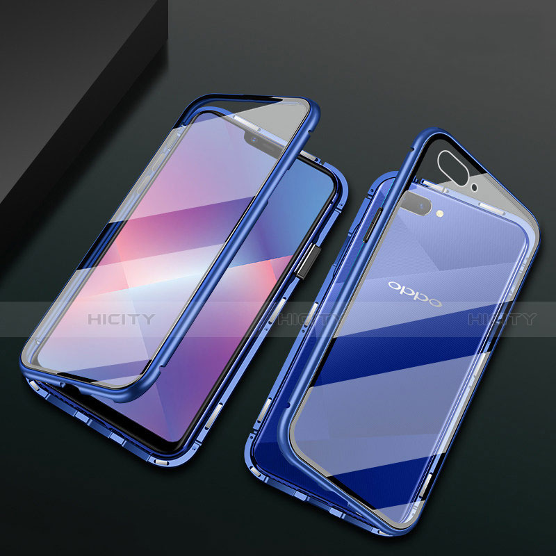 Coque Rebord Bumper Luxe Aluminum Metal Miroir 360 Degres Housse Etui Aimant M01 pour Oppo AX5 Bleu Plus