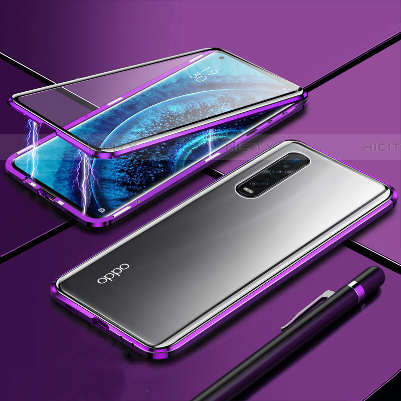 Coque Rebord Bumper Luxe Aluminum Metal Miroir 360 Degres Housse Etui Aimant M01 pour Oppo Find X2 Pro Plus