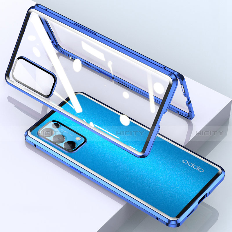 Coque Rebord Bumper Luxe Aluminum Metal Miroir 360 Degres Housse Etui Aimant M01 pour Oppo Find X3 Lite 5G Bleu Plus