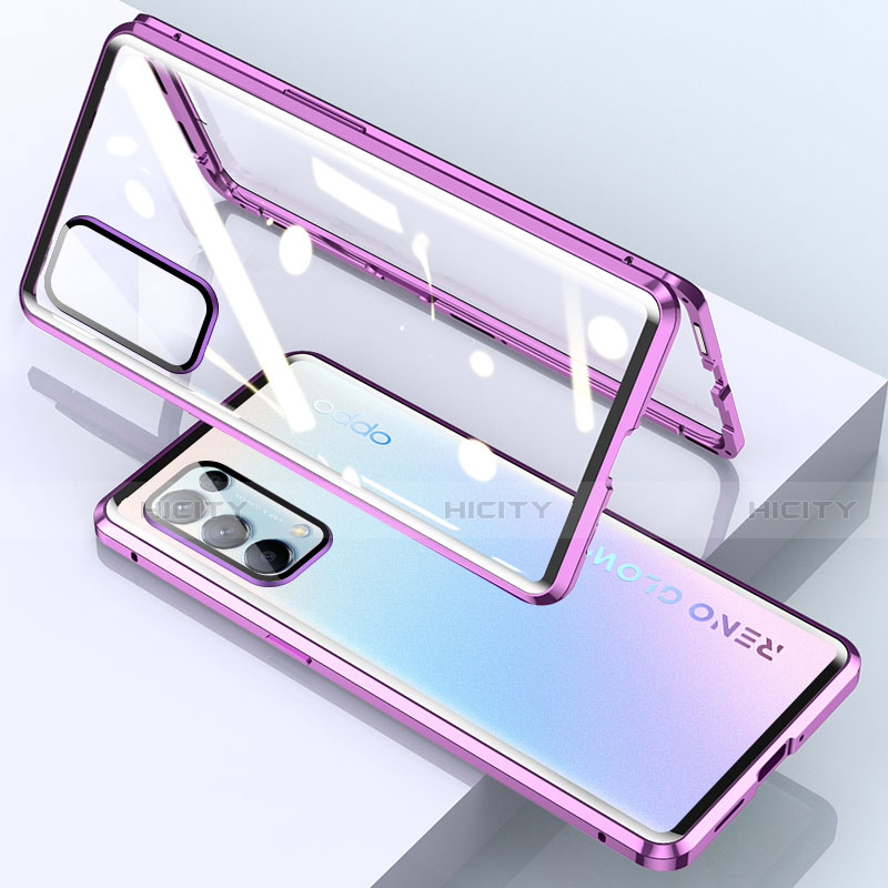 Coque Rebord Bumper Luxe Aluminum Metal Miroir 360 Degres Housse Etui Aimant M01 pour Oppo Find X3 Lite 5G Violet Plus