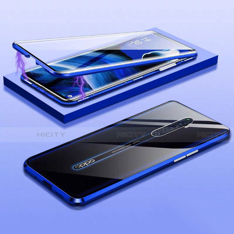 Coque Rebord Bumper Luxe Aluminum Metal Miroir 360 Degres Housse Etui Aimant M01 pour Oppo Reno2 Z Bleu Plus