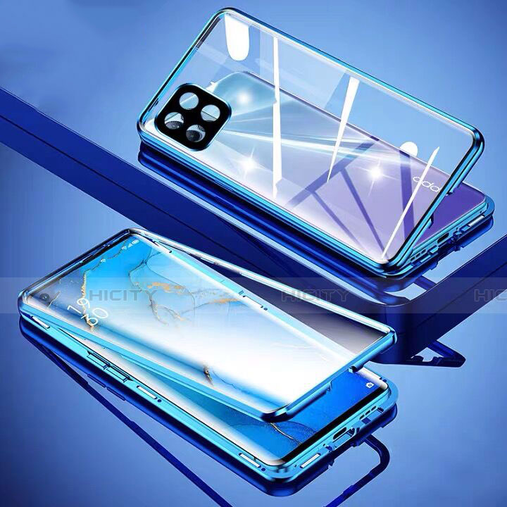 Coque Rebord Bumper Luxe Aluminum Metal Miroir 360 Degres Housse Etui Aimant M01 pour Oppo Reno4 SE 5G Bleu Plus