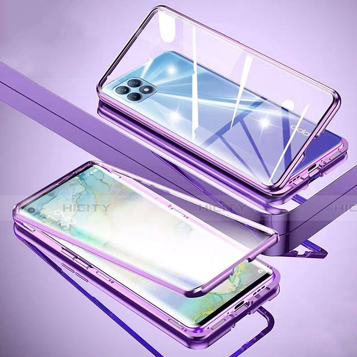 Coque Rebord Bumper Luxe Aluminum Metal Miroir 360 Degres Housse Etui Aimant M01 pour Oppo Reno4 SE 5G Violet Plus