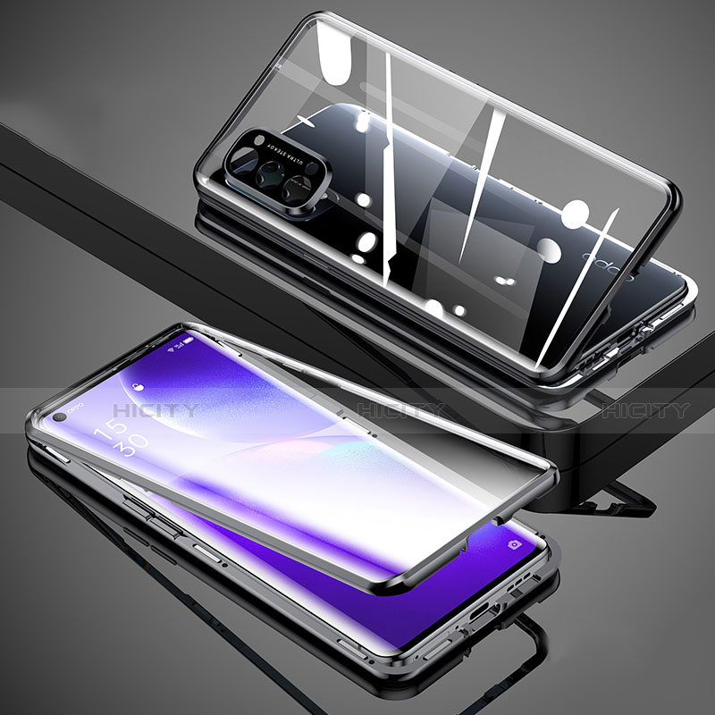 Coque Rebord Bumper Luxe Aluminum Metal Miroir 360 Degres Housse Etui Aimant M01 pour Oppo Reno5 Pro 5G Noir Plus