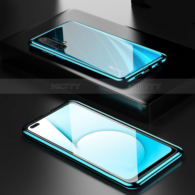 Coque Rebord Bumper Luxe Aluminum Metal Miroir 360 Degres Housse Etui Aimant M01 pour Realme X50 5G Cyan Plus