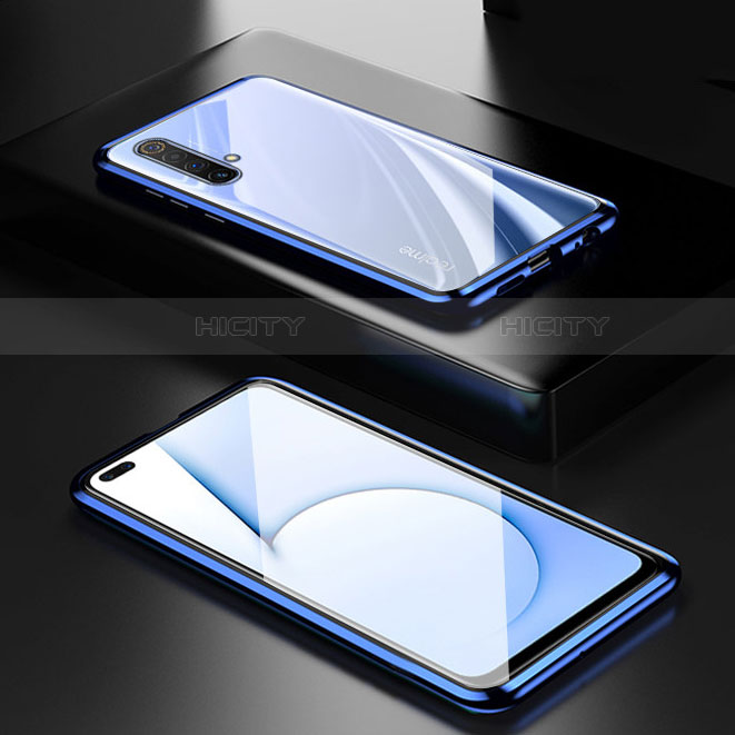 Coque Rebord Bumper Luxe Aluminum Metal Miroir 360 Degres Housse Etui Aimant M01 pour Realme X50m 5G Bleu Plus