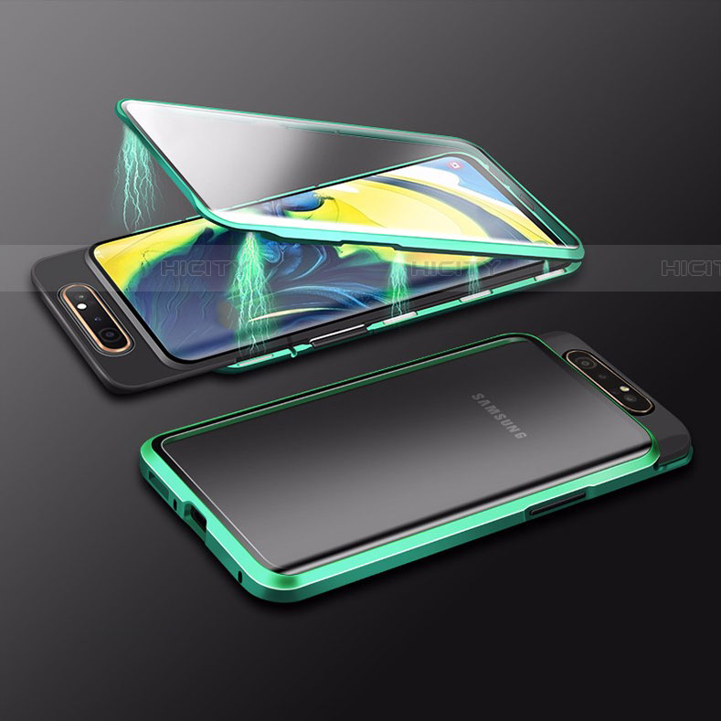 Coque Rebord Bumper Luxe Aluminum Metal Miroir 360 Degres Housse Etui Aimant M01 pour Samsung Galaxy A90 4G Vert Plus