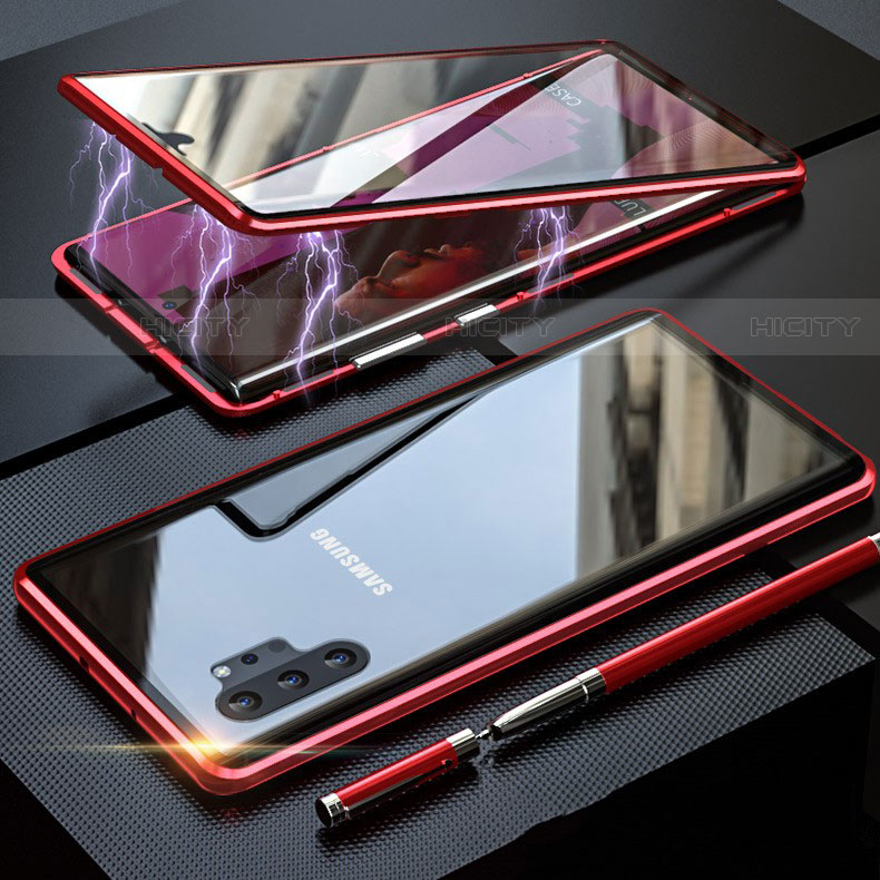 Coque Rebord Bumper Luxe Aluminum Metal Miroir 360 Degres Housse Etui Aimant M01 pour Samsung Galaxy Note 10 Plus Rouge Plus