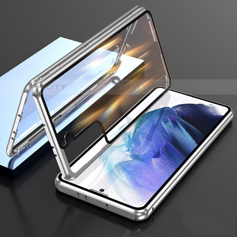 Coque Rebord Bumper Luxe Aluminum Metal Miroir 360 Degres Housse Etui Aimant M01 pour Samsung Galaxy S21 5G Argent Plus