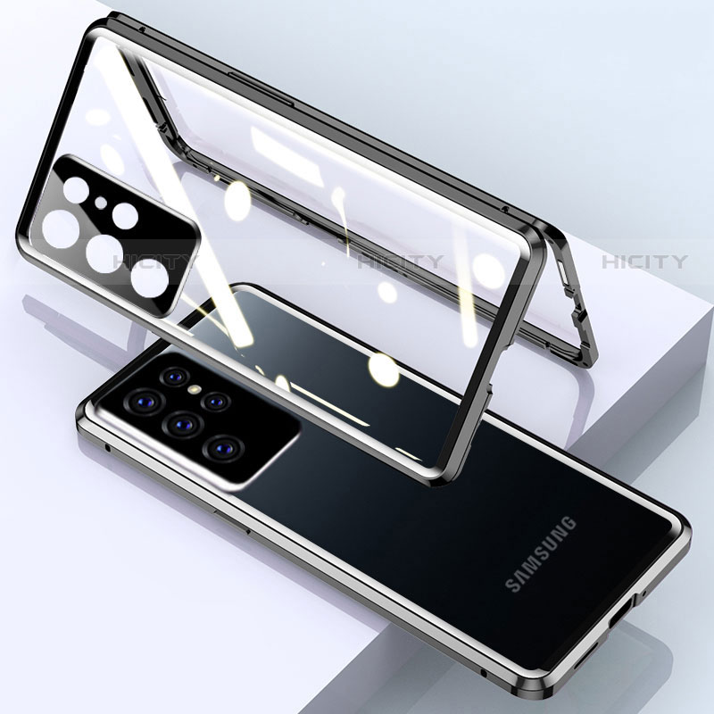 Coque Rebord Bumper Luxe Aluminum Metal Miroir 360 Degres Housse Etui Aimant M01 pour Samsung Galaxy S21 Ultra 5G Noir Plus