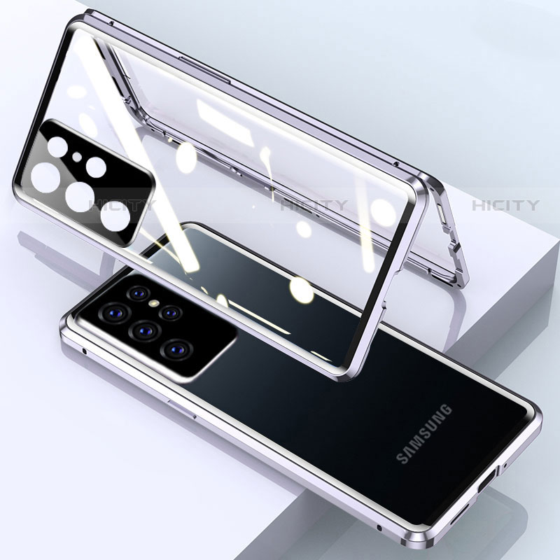 Coque Rebord Bumper Luxe Aluminum Metal Miroir 360 Degres Housse Etui Aimant M01 pour Samsung Galaxy S21 Ultra 5G Plus