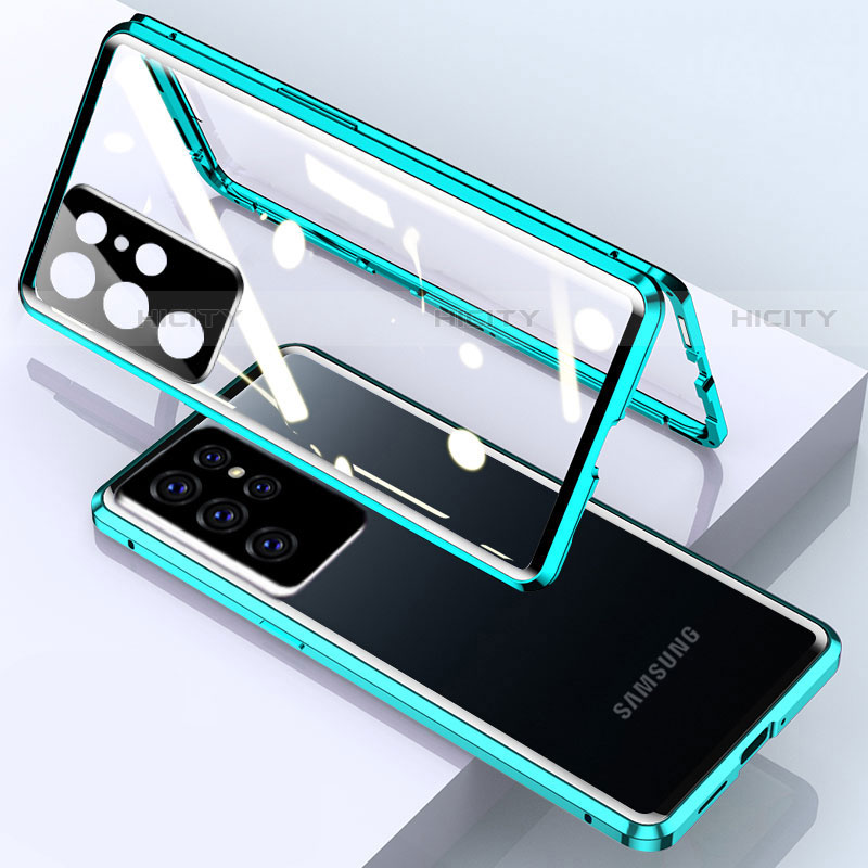 Coque Rebord Bumper Luxe Aluminum Metal Miroir 360 Degres Housse Etui Aimant M01 pour Samsung Galaxy S21 Ultra 5G Vert Plus