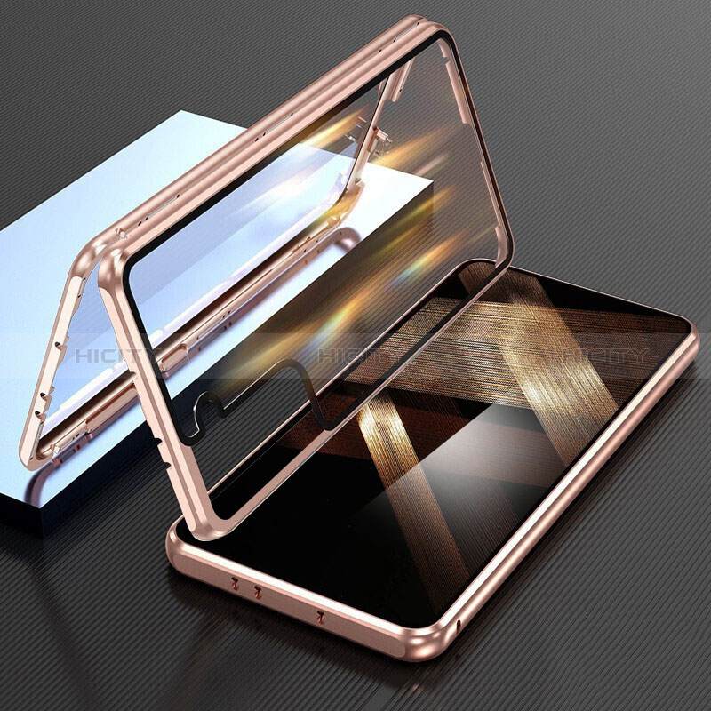 Coque Rebord Bumper Luxe Aluminum Metal Miroir 360 Degres Housse Etui Aimant M01 pour Samsung Galaxy S24 5G Or Plus