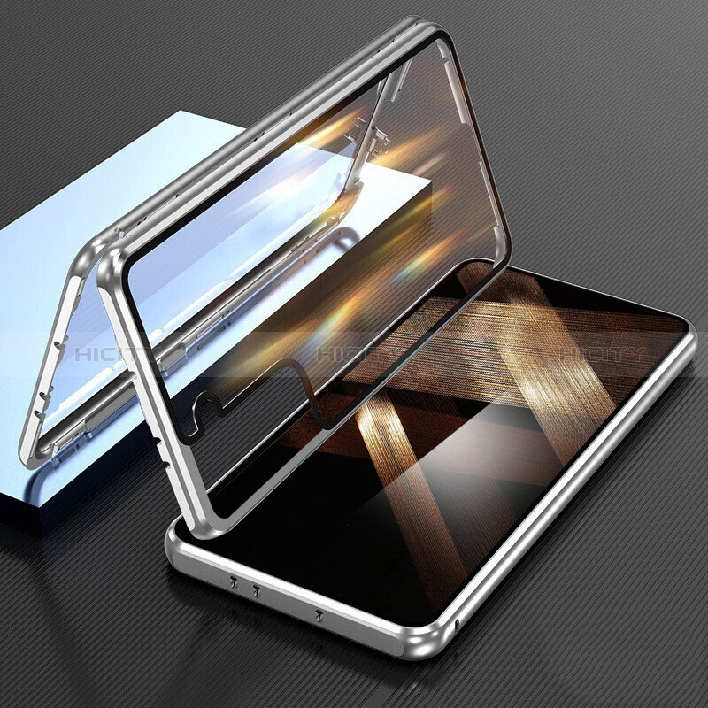 Coque Rebord Bumper Luxe Aluminum Metal Miroir 360 Degres Housse Etui Aimant M01 pour Samsung Galaxy S25 Plus 5G Argent Plus