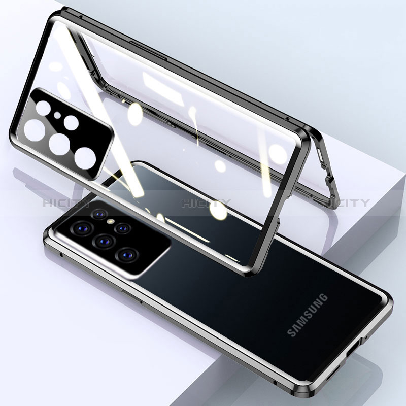 Coque Rebord Bumper Luxe Aluminum Metal Miroir 360 Degres Housse Etui Aimant M01 pour Samsung Galaxy S25 Ultra 5G Noir Plus