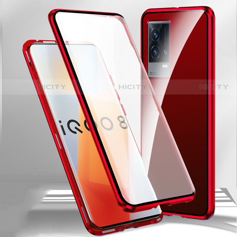 Coque Rebord Bumper Luxe Aluminum Metal Miroir 360 Degres Housse Etui Aimant M01 pour Vivo iQOO 8 Pro 5G Rouge Plus