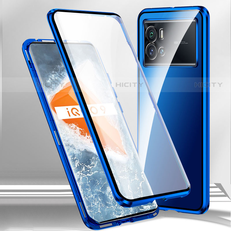 Coque Rebord Bumper Luxe Aluminum Metal Miroir 360 Degres Housse Etui Aimant M01 pour Vivo iQOO 9 5G Bleu Plus