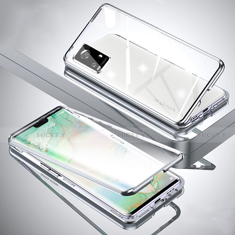 Coque Rebord Bumper Luxe Aluminum Metal Miroir 360 Degres Housse Etui Aimant M01 pour Vivo V20 Pro 5G Argent Plus