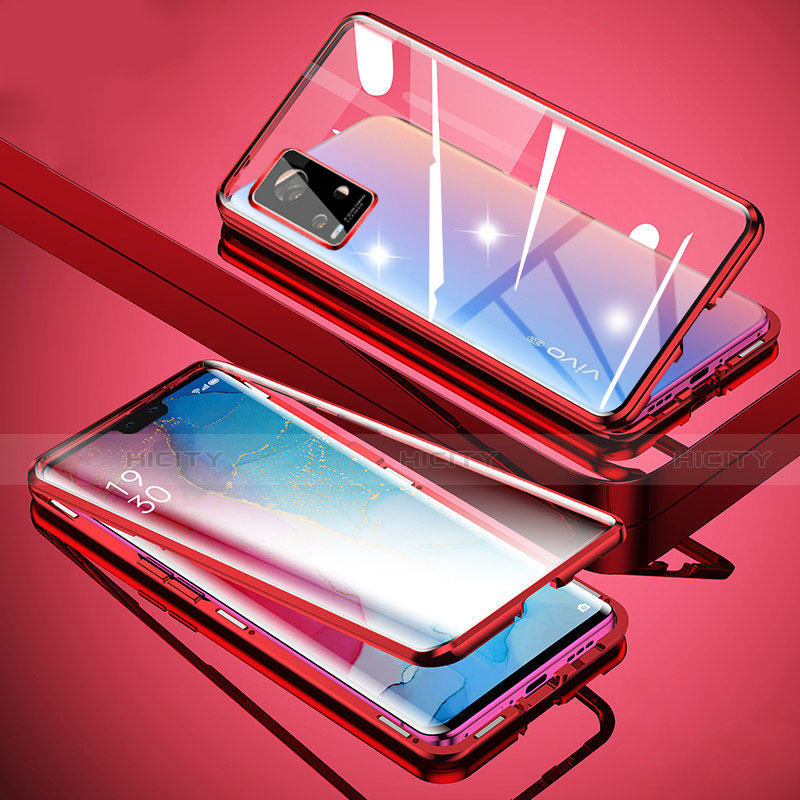 Coque Rebord Bumper Luxe Aluminum Metal Miroir 360 Degres Housse Etui Aimant M01 pour Vivo V20 Pro 5G Rouge Plus