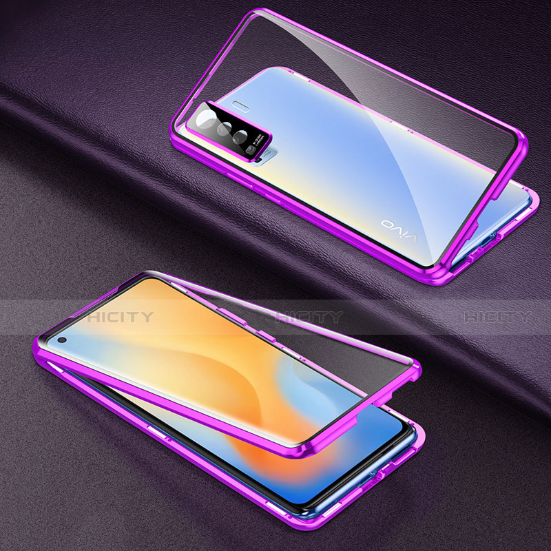 Coque Rebord Bumper Luxe Aluminum Metal Miroir 360 Degres Housse Etui Aimant M01 pour Vivo X50 5G Violet Plus