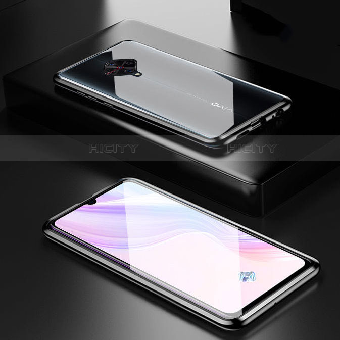 Coque Rebord Bumper Luxe Aluminum Metal Miroir 360 Degres Housse Etui Aimant M01 pour Vivo X50 Lite Noir Plus