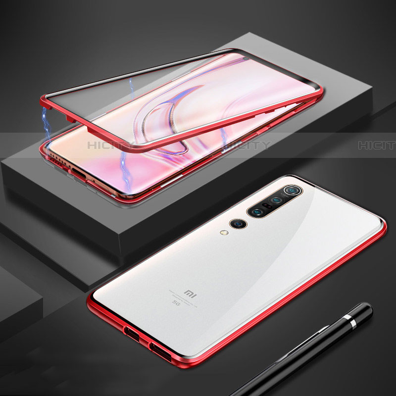 Coque Rebord Bumper Luxe Aluminum Metal Miroir 360 Degres Housse Etui Aimant M01 pour Xiaomi Mi 10 Pro Rouge Plus