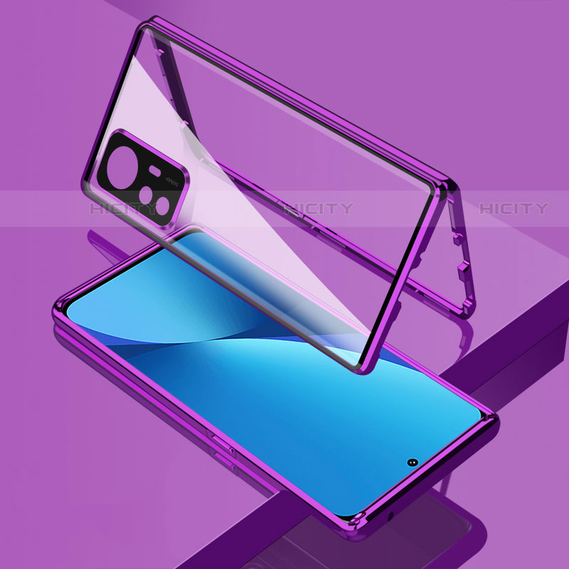 Coque Rebord Bumper Luxe Aluminum Metal Miroir 360 Degres Housse Etui Aimant M01 pour Xiaomi Mi 12S 5G Violet Plus