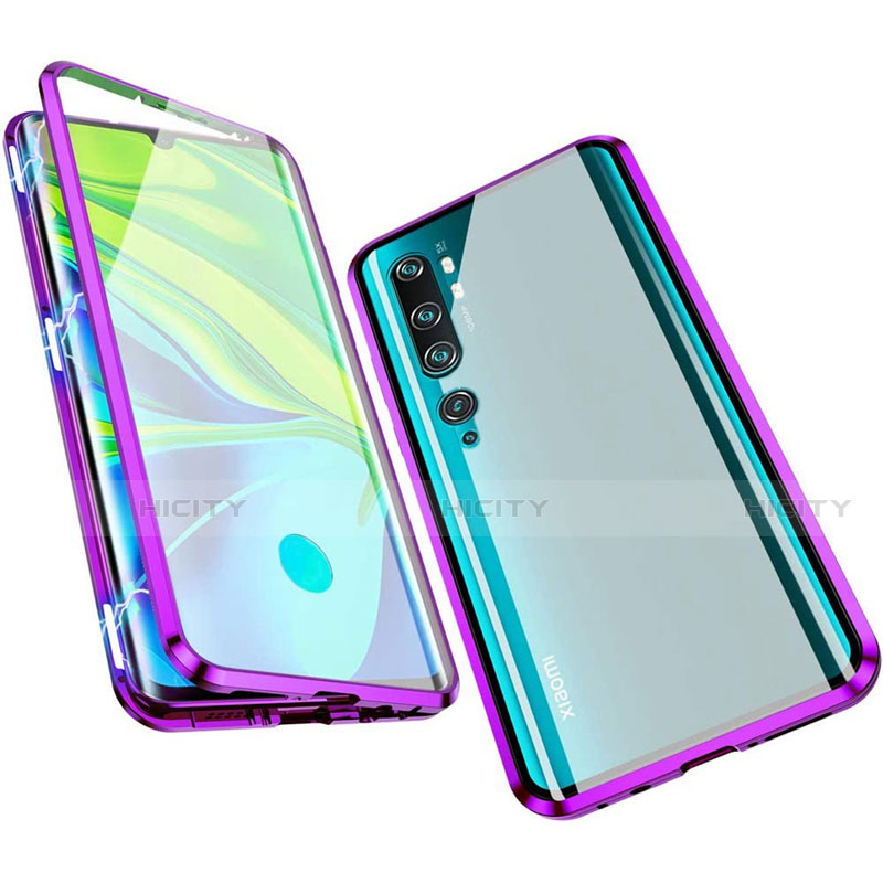 Coque Rebord Bumper Luxe Aluminum Metal Miroir 360 Degres Housse Etui Aimant M01 pour Xiaomi Mi Note 10 Violet Plus