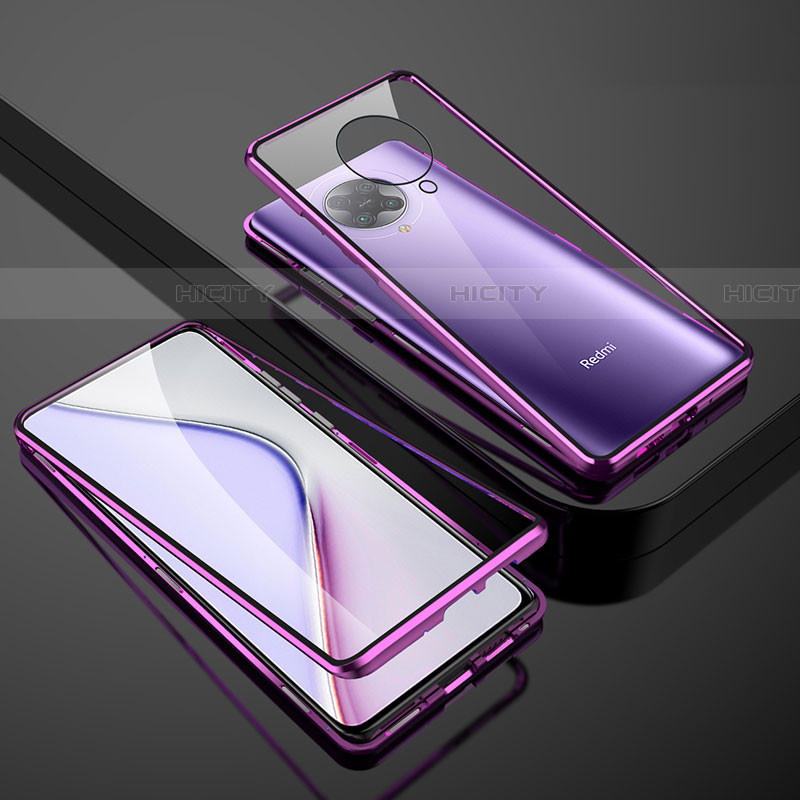 Coque Rebord Bumper Luxe Aluminum Metal Miroir 360 Degres Housse Etui Aimant M01 pour Xiaomi Poco F2 Pro Violet Plus