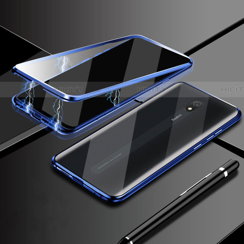 Coque Rebord Bumper Luxe Aluminum Metal Miroir 360 Degres Housse Etui Aimant M01 pour Xiaomi Redmi 8A Bleu Plus