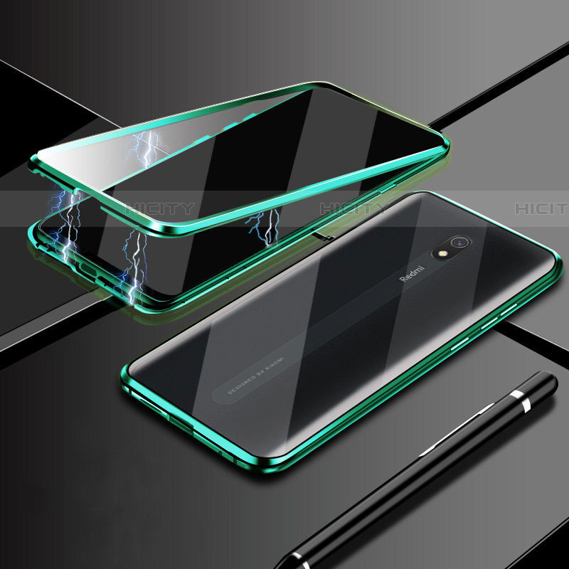 Coque Rebord Bumper Luxe Aluminum Metal Miroir 360 Degres Housse Etui Aimant M01 pour Xiaomi Redmi 8A Vert Plus