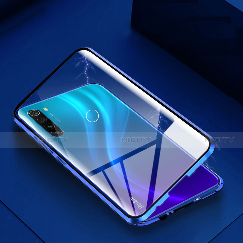 Coque Rebord Bumper Luxe Aluminum Metal Miroir 360 Degres Housse Etui Aimant M01 pour Xiaomi Redmi Note 8 (2021) Bleu Plus