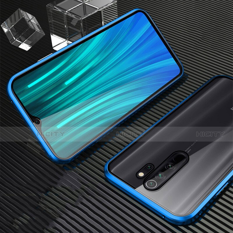 Coque Rebord Bumper Luxe Aluminum Metal Miroir 360 Degres Housse Etui Aimant M01 pour Xiaomi Redmi Note 8 Pro Bleu Plus