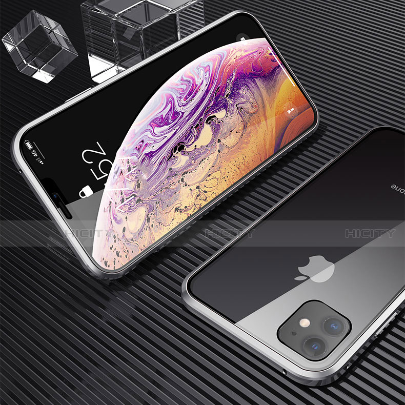 Coque Rebord Bumper Luxe Aluminum Metal Miroir 360 Degres Housse Etui Aimant M02 pour Apple iPhone 11 Argent Plus