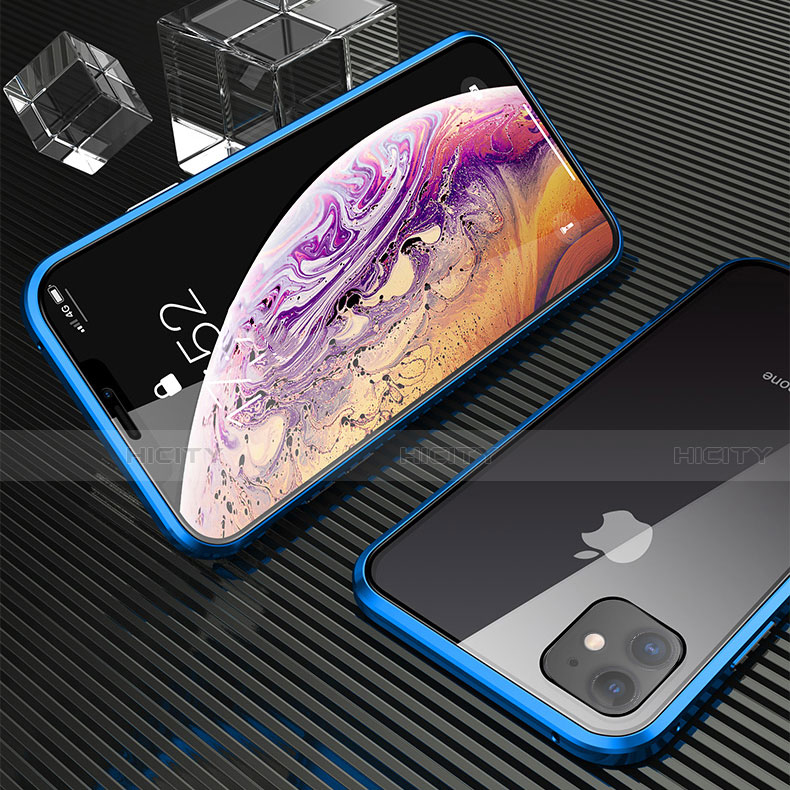 Coque Rebord Bumper Luxe Aluminum Metal Miroir 360 Degres Housse Etui Aimant M02 pour Apple iPhone 11 Bleu Plus