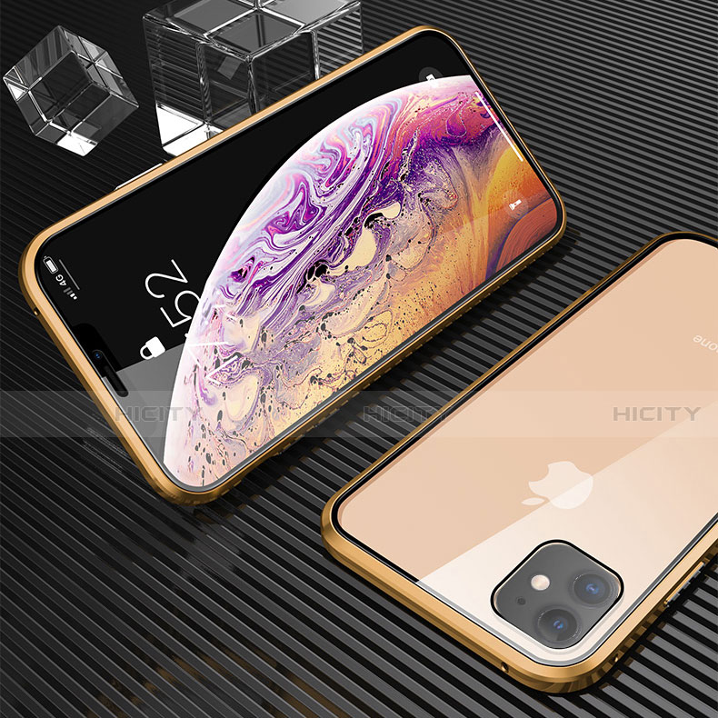 Coque Rebord Bumper Luxe Aluminum Metal Miroir 360 Degres Housse Etui Aimant M02 pour Apple iPhone 11 Or Plus