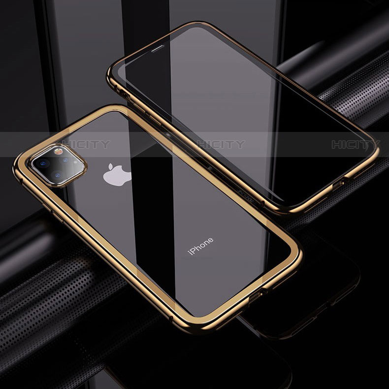 Coque Rebord Bumper Luxe Aluminum Metal Miroir 360 Degres Housse Etui Aimant M02 pour Apple iPhone 11 Pro Or Plus