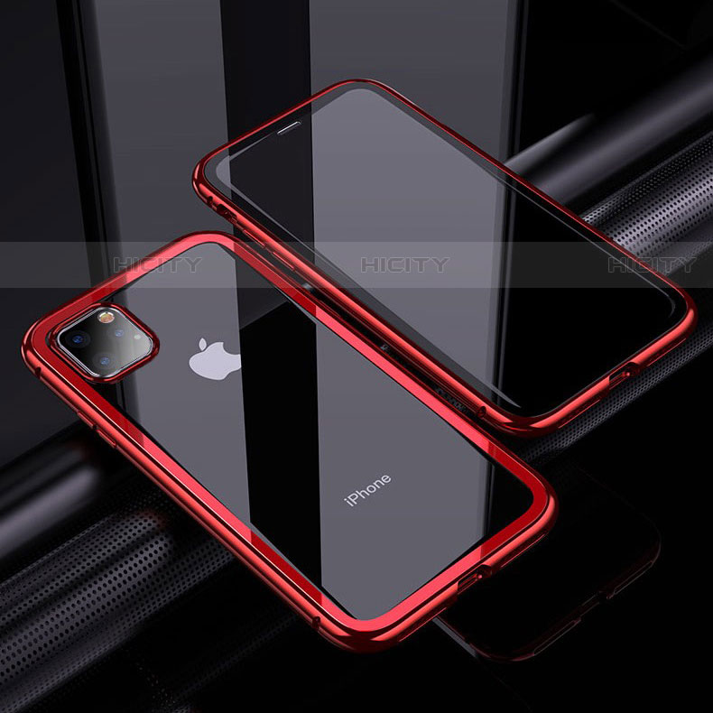 Coque Rebord Bumper Luxe Aluminum Metal Miroir 360 Degres Housse Etui Aimant M02 pour Apple iPhone 11 Pro Rouge Plus