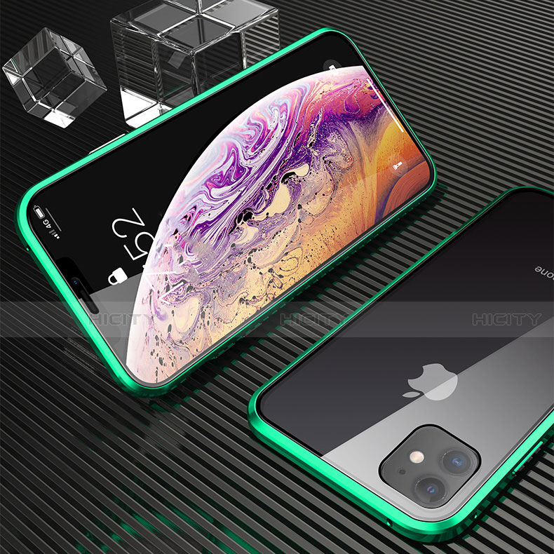 Coque Rebord Bumper Luxe Aluminum Metal Miroir 360 Degres Housse Etui Aimant M02 pour Apple iPhone 11 Vert Plus