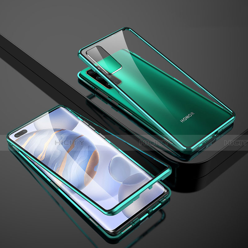 Coque Rebord Bumper Luxe Aluminum Metal Miroir 360 Degres Housse Etui Aimant M02 pour Huawei Honor 30 Pro+ Plus Vert Plus