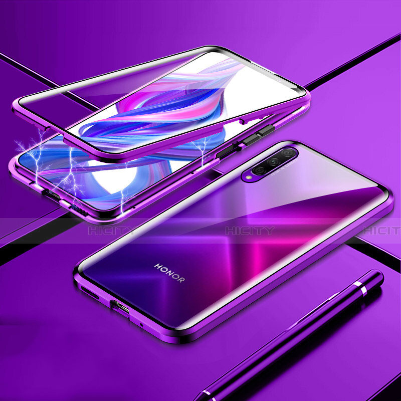 Coque Rebord Bumper Luxe Aluminum Metal Miroir 360 Degres Housse Etui Aimant M02 pour Huawei Honor 9X Pro Violet Plus