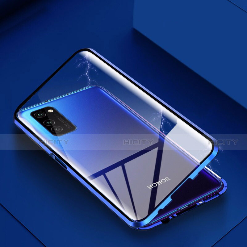 Coque Rebord Bumper Luxe Aluminum Metal Miroir 360 Degres Housse Etui Aimant M02 pour Huawei Honor View 30 Pro 5G Bleu Plus