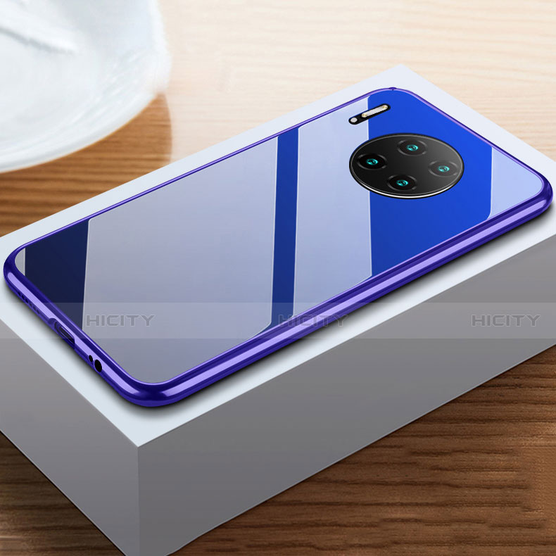 Coque Rebord Bumper Luxe Aluminum Metal Miroir 360 Degres Housse Etui Aimant M02 pour Huawei Mate 30 5G Bleu Plus