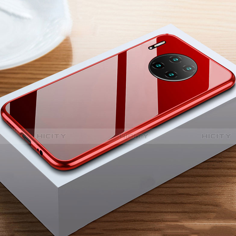 Coque Rebord Bumper Luxe Aluminum Metal Miroir 360 Degres Housse Etui Aimant M02 pour Huawei Mate 30 Pro Vin Rouge Plus