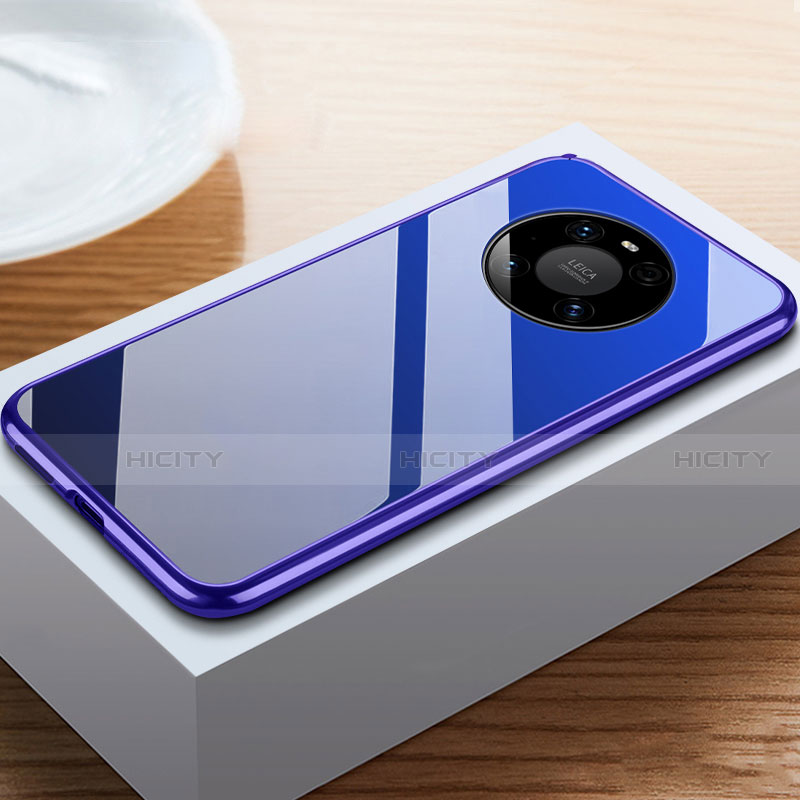 Coque Rebord Bumper Luxe Aluminum Metal Miroir 360 Degres Housse Etui Aimant M02 pour Huawei Mate 40E Pro 5G Bleu Plus