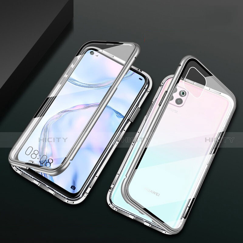 Coque Rebord Bumper Luxe Aluminum Metal Miroir 360 Degres Housse Etui Aimant M02 pour Huawei Nova 6 SE Argent Plus