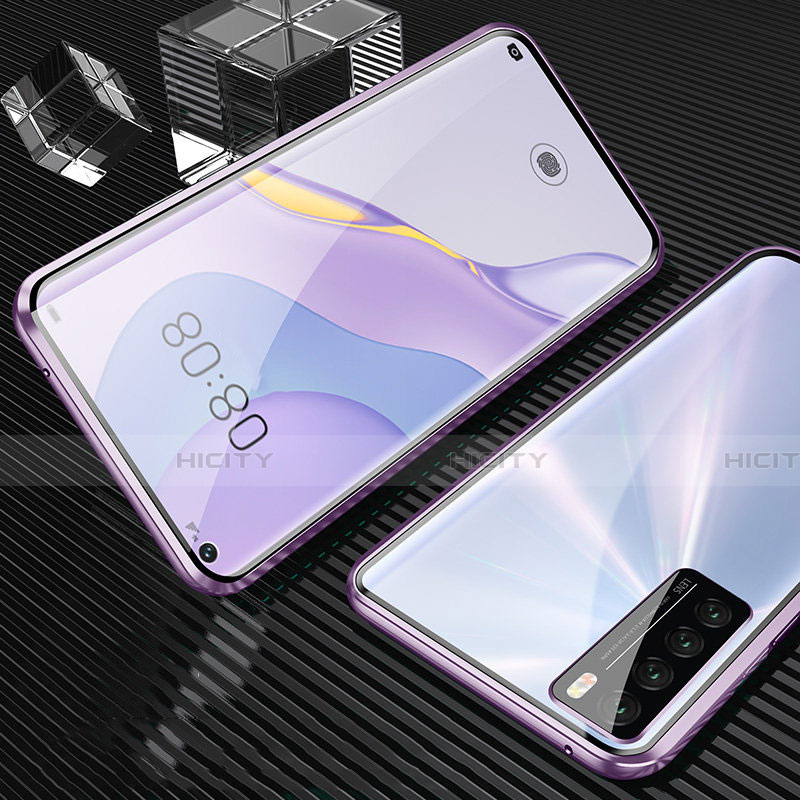 Coque Rebord Bumper Luxe Aluminum Metal Miroir 360 Degres Housse Etui Aimant M02 pour Huawei Nova 7 5G Violet Plus