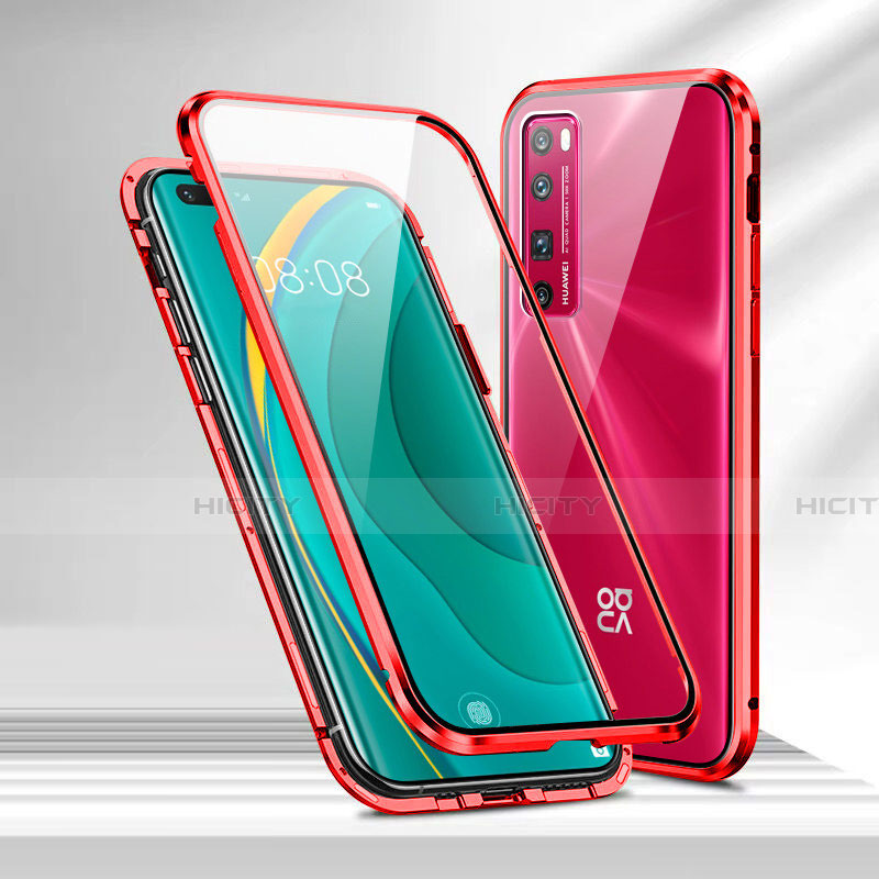 Coque Rebord Bumper Luxe Aluminum Metal Miroir 360 Degres Housse Etui Aimant M02 pour Huawei Nova 7 Pro 5G Rouge Plus