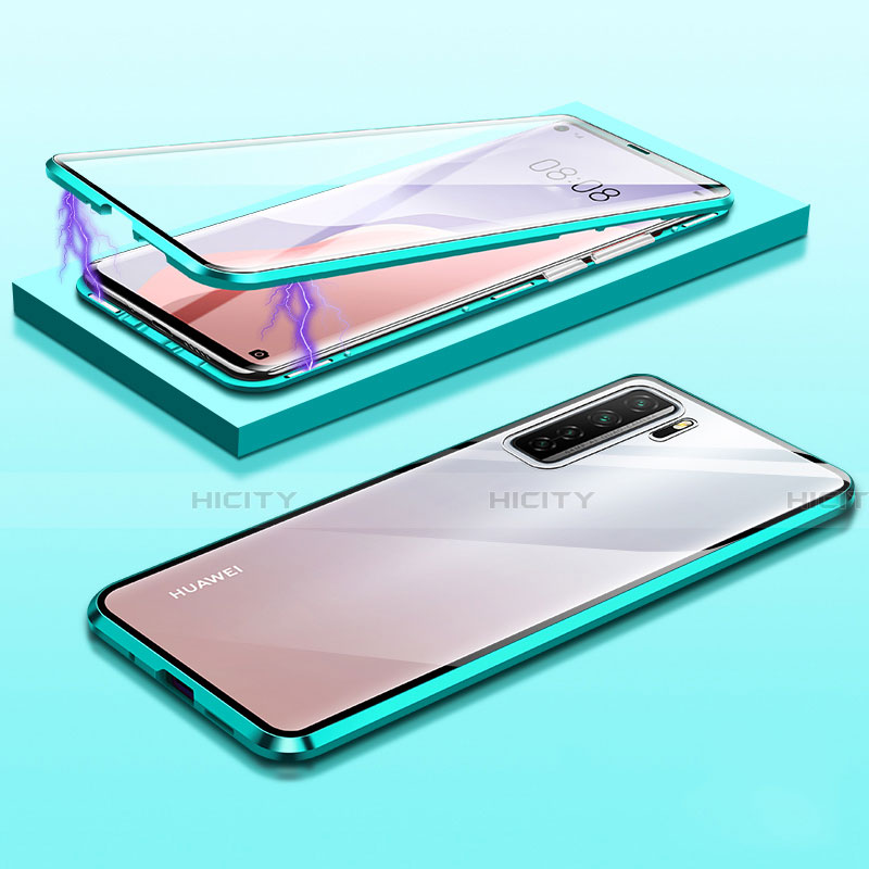 Coque Rebord Bumper Luxe Aluminum Metal Miroir 360 Degres Housse Etui Aimant M02 pour Huawei Nova 7 SE 5G Cyan Plus